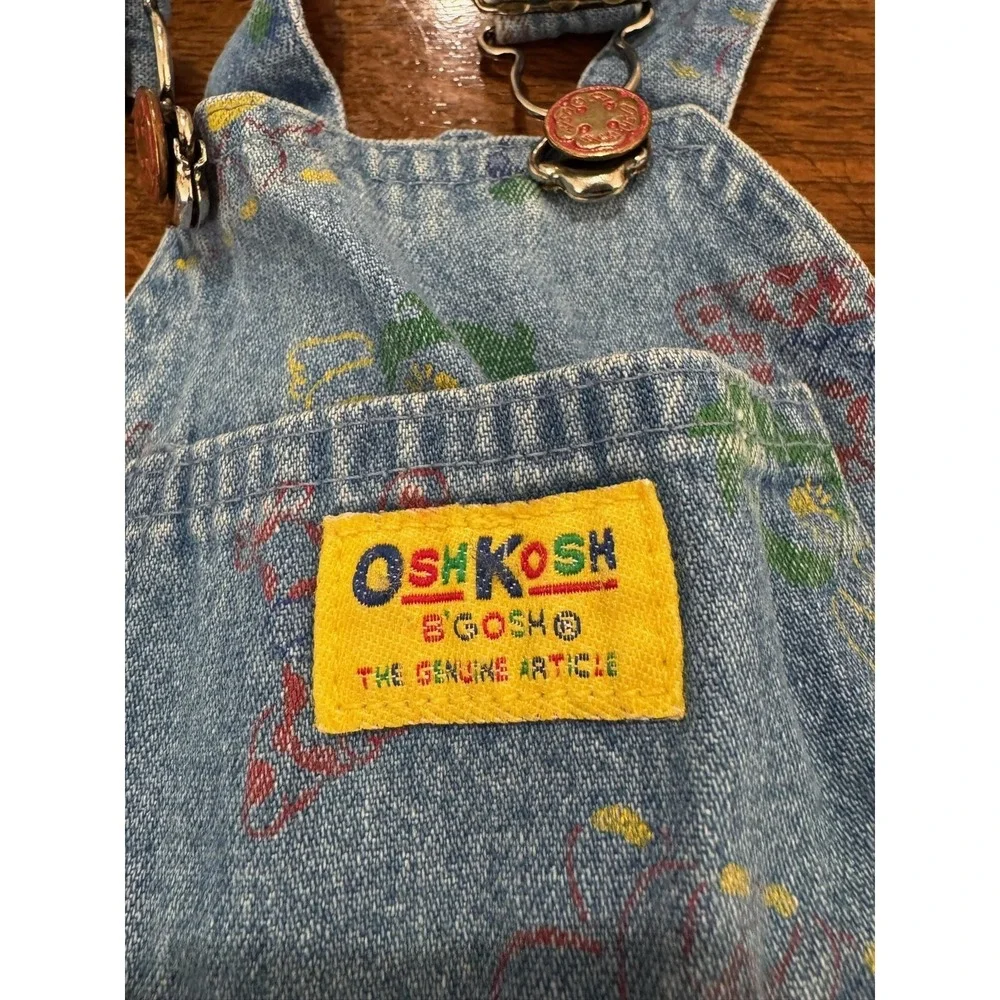 Vintage OshKosh B'gosh Overalls Toddler Boys 12-18M Blue Denim Animal Print 90s